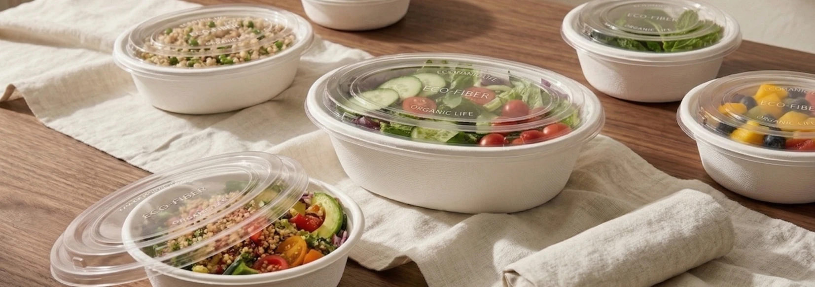 Ecofy PET lids on takeaway bowls