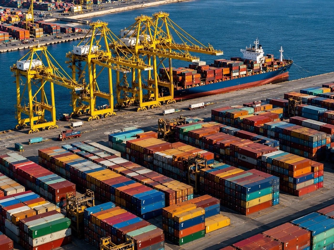 Container ship loading bulk compostable bagasse tableware exports at port