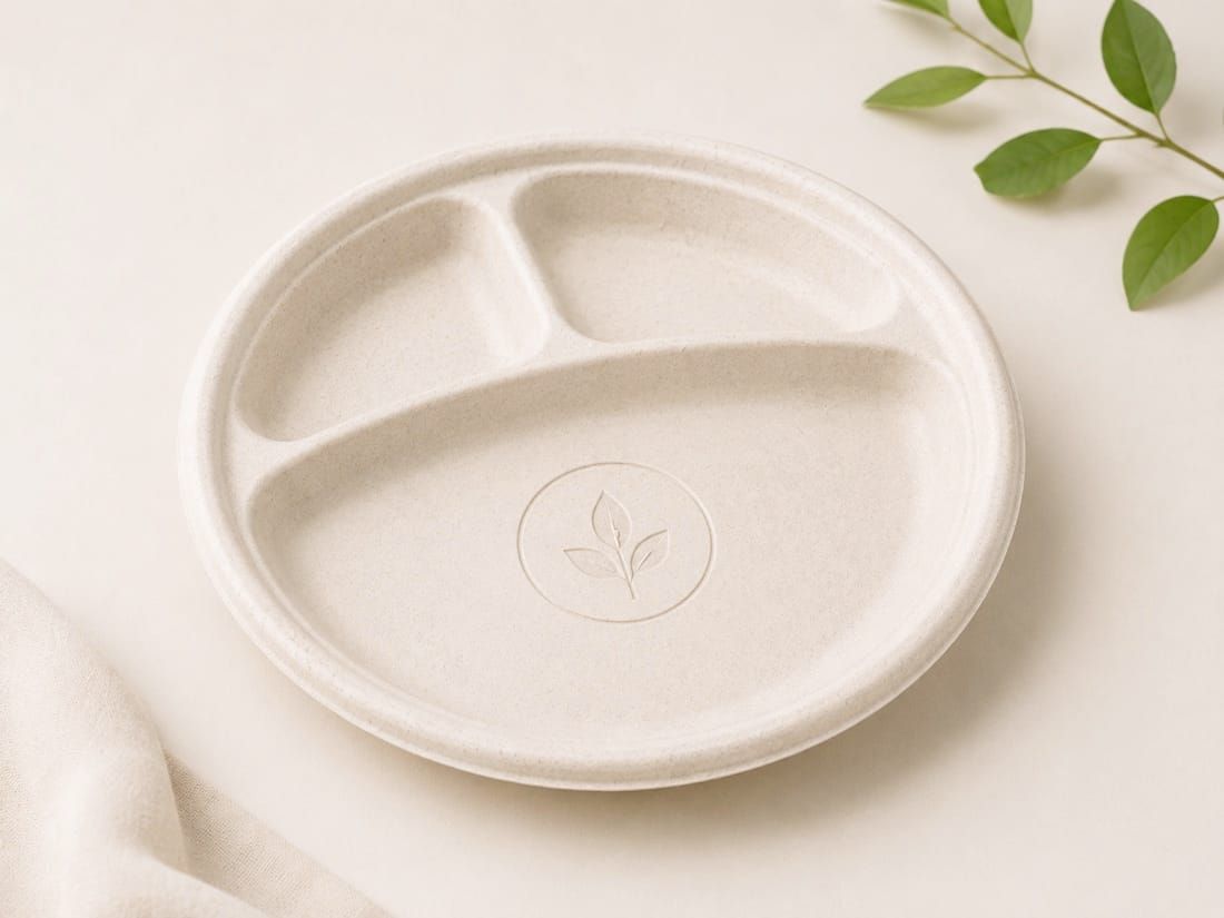 Embossed or debossed logo, private-label compostable tableware example