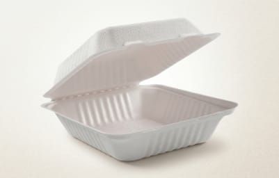 8×8 White Bagasse Clamshell