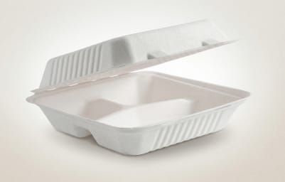 9×9 3CP White Bagasse Clamshell