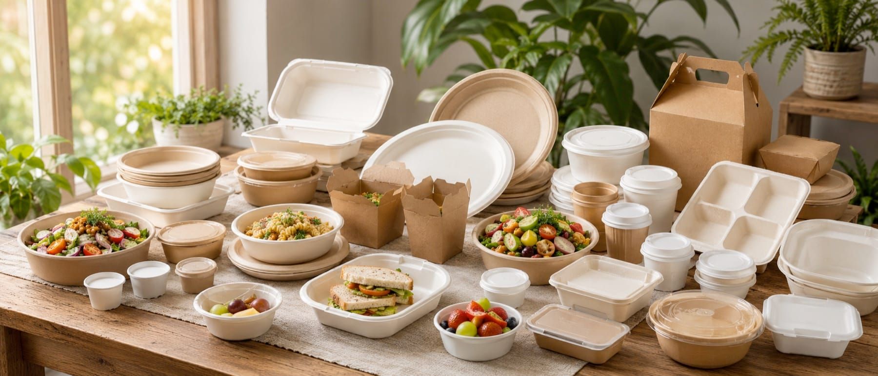 Ecofy compostable bagasse tableware range , plates, bowls, trays, clamshells and takeaway containers for UAE buyers